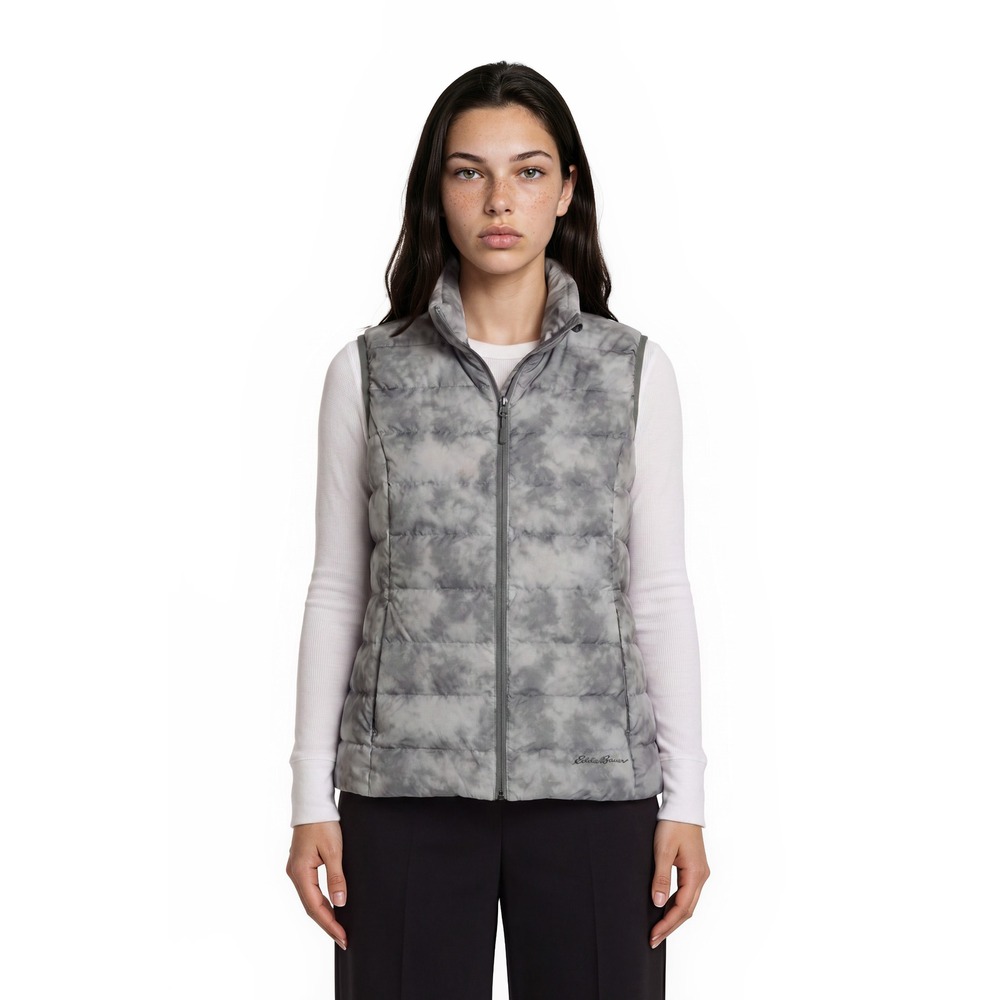 Eddie Bauer Down Puffer Vest Women's Size Large Gray Tie Dye Insulated Zip